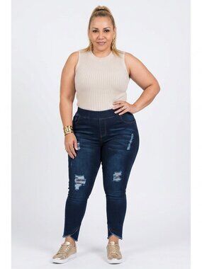 Mid Rise Denim Jeggings - Plus (XL, 2X, 3X) - Dark Blue Wash